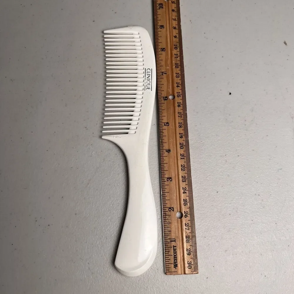 Vintage Clinique Hair Comb Wide Tooth Detangling White w/ Plastic Handle 9